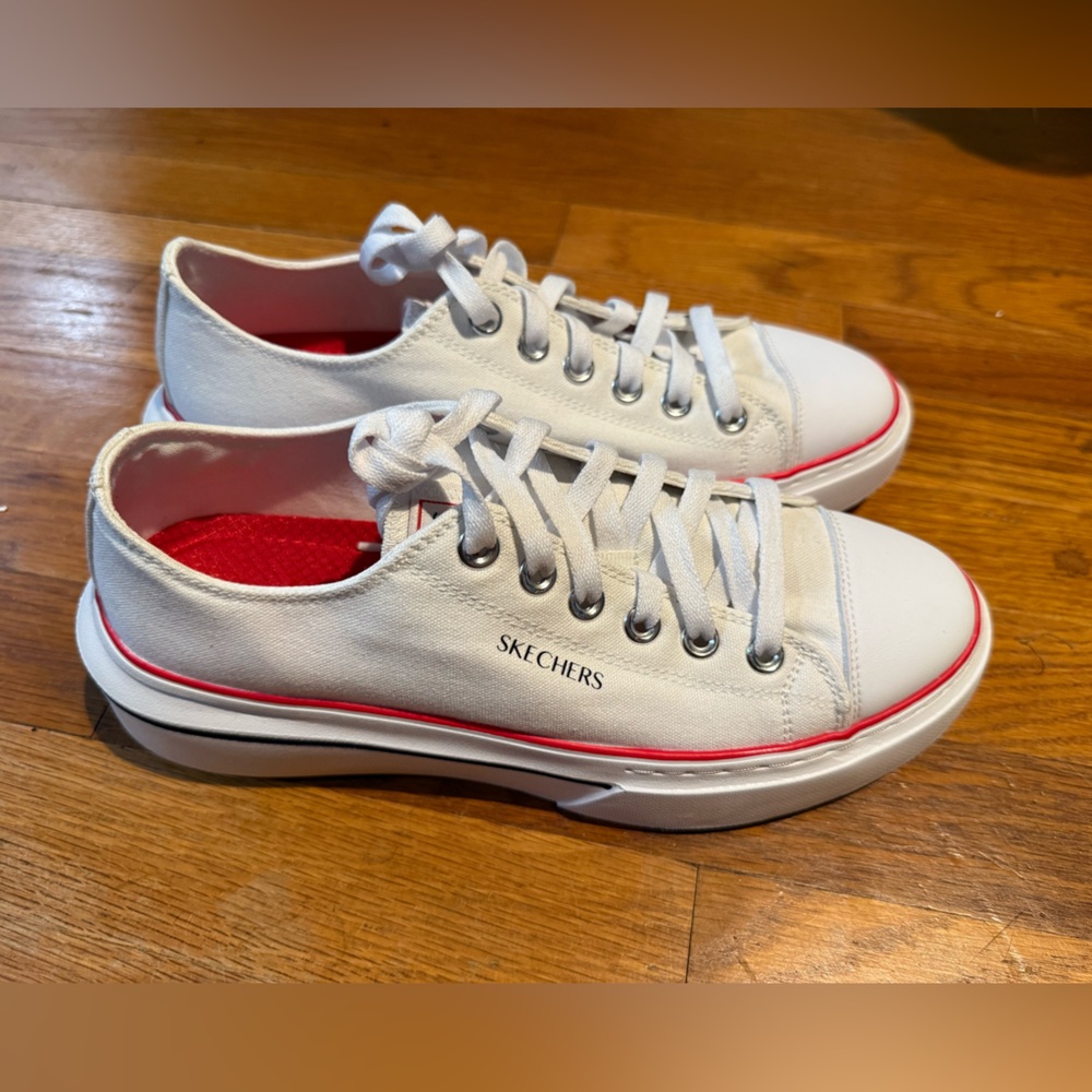 Skechers White Sneakers with Red Highlights
